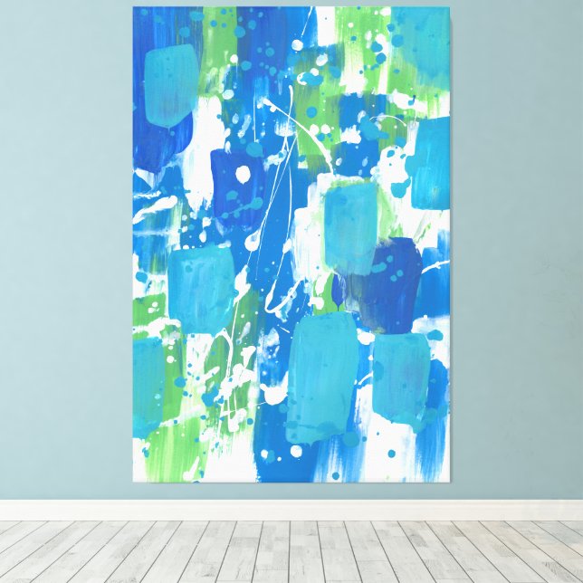 Impressão Em Tela Abstrato Branco Verde Azul (Insitu(piso de madeira))