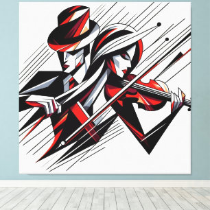 Impressão Em Tela Abstrato Casal com Violin