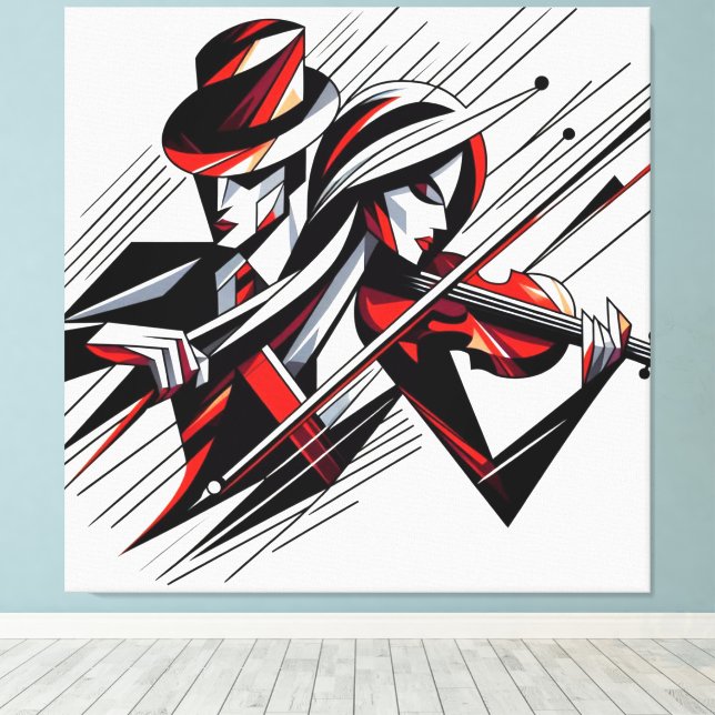 Impressão Em Tela Abstrato Casal com Violin (Insitu(piso de madeira))