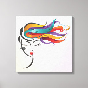 Impressão Em Tela Abstrato com arte colorida de cabelo voando