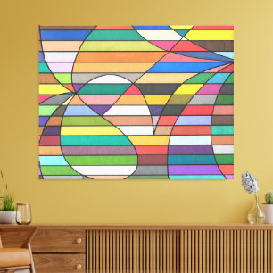 Impressão Em Tela Abstrato com múltiplas cores com geometria curva