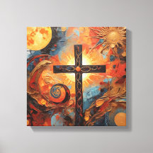 Abstrato com pintura com Lua e cruz do Sol