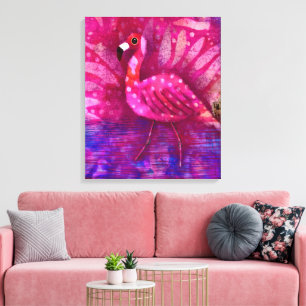 Impressão Em Tela Abstrato cor-de-rosa-branca Flamingo Tropical