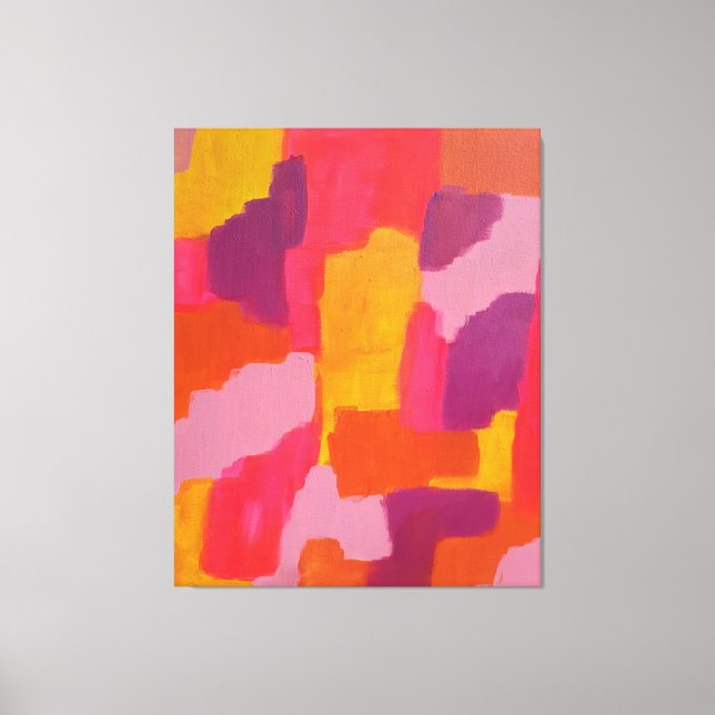 Impressão Em Tela Abstrato de arte rosa e amarela (Frente)