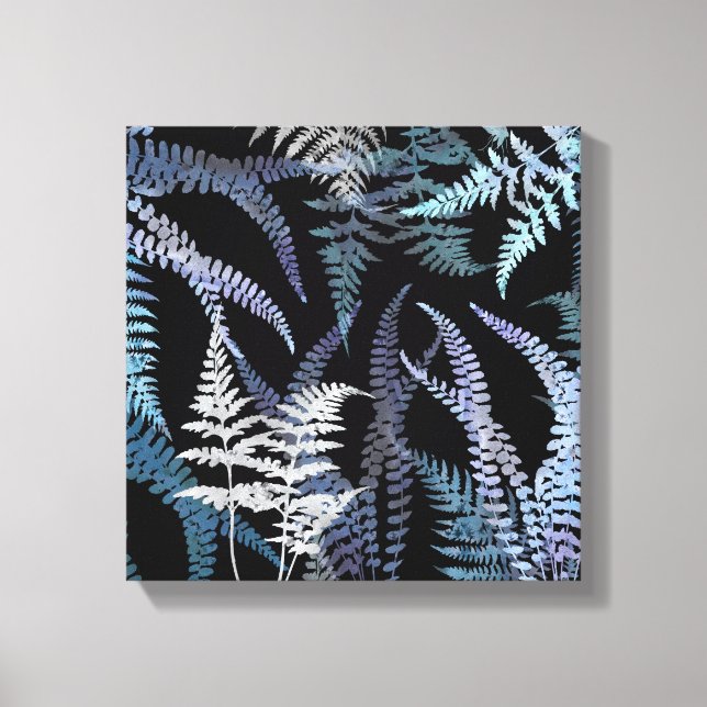 Impressão Em Tela Abstrato de Botânica Elegante de Fern Azul Moderno (Frente)