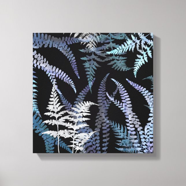 Impressão Em Tela Abstrato de Botânica Elegante de Fern Azul Moderno (Frente)