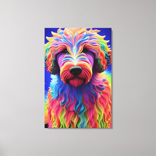 Impressão Em Tela Abstrato de Cachorro Colorido Goldendoodle (Frente)