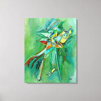 Impressão Em Tela Abstrato de linha colorida de arte verde amarela v