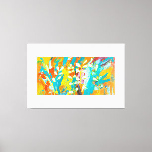 Impressão Em Tela Abstrato de pintura em acrílico floral multicolor