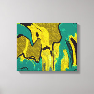 Impressão Em Tela Abstrato de Teal Amarelo da Mostarda