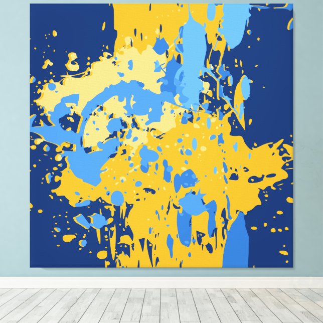 Impressão Em Tela Abstrato digital Blue & Yellow Paint Splatter (Insitu(piso de madeira))
