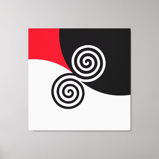 Impressão Em Tela Abstrato Dupla Espiral em Vermelho e Branco Preto (Frente)
