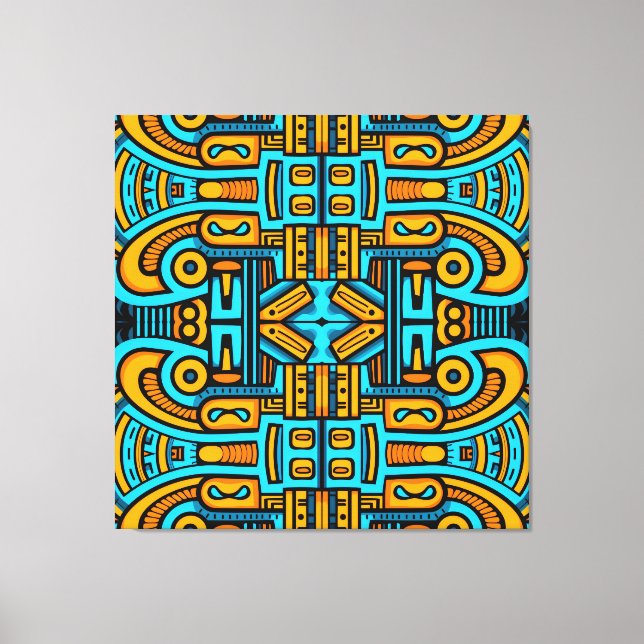 Impressão Em Tela Abstrato Figurativo - Laranja Azul Escuro (Frente)