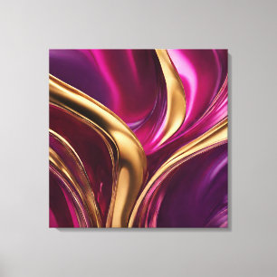 Impressão Em Tela Abstrato-Flow Art-Fuchsia Roxo e Dourado-
