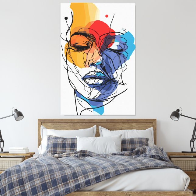 Impressão Em Tela Abstrato Fluid Line Face Art (Insitu(Quarto))
