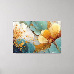 Impressão Em Tela Abstrato Fluido Moderno Azul Turquesa Dourado Bolh