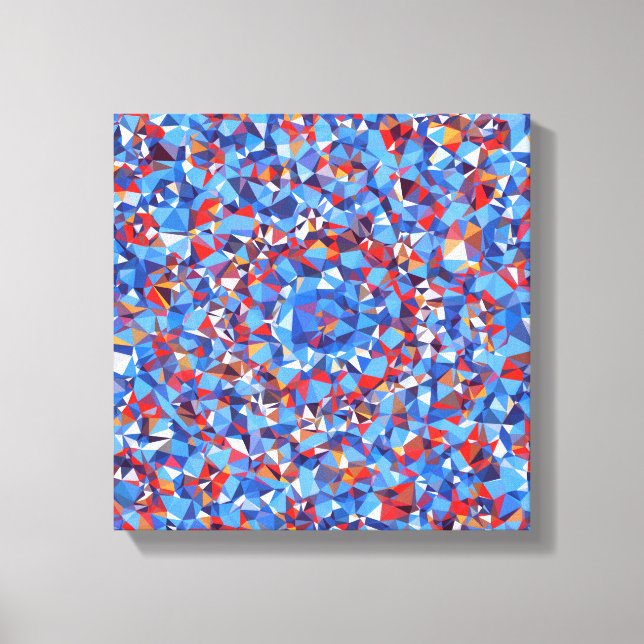 Impressão Em Tela Abstrato Fractal Vermelho Azul Moderno - Geométric (Frente)