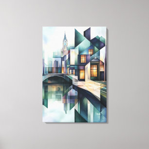 Impressão Em Tela Abstrato Geométrico Amsterdam Skyline com Canal