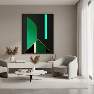 Impressão Em Tela Abstrato Geométrico Art Déco Verde Esmeralda e Dou