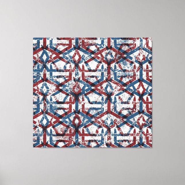 Impressão Em Tela Abstrato Geométrico: Azul Vermelho (Frente)