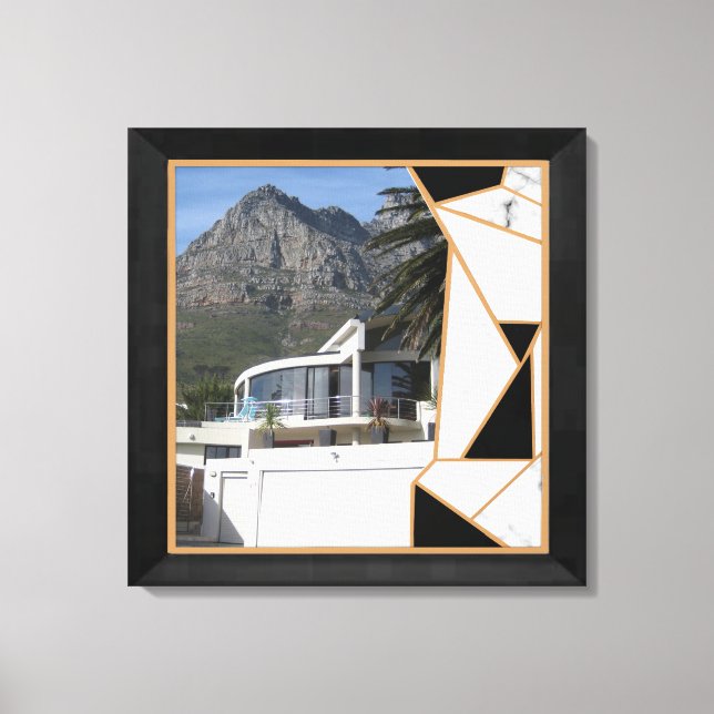 Impressão Em Tela Abstrato Geométrico Dourado Preto (Frente)