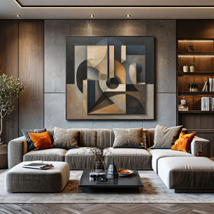 Impressão Em Tela Abstrato Geométrico Escuro