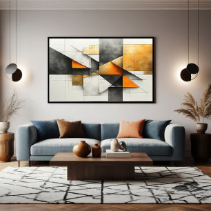 Impressão Em Tela Abstrato Geométrico Industrial Laranja Dourado Cin