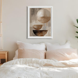 Impressão Em Tela Abstrato Geométrico Neutro Bege Marrom Minimalista