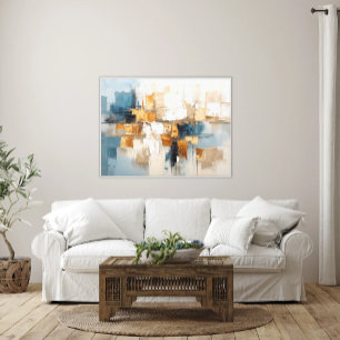 Impressão Em Tela Abstrato inspirado em Cubist - Azul, Taupe e Doura