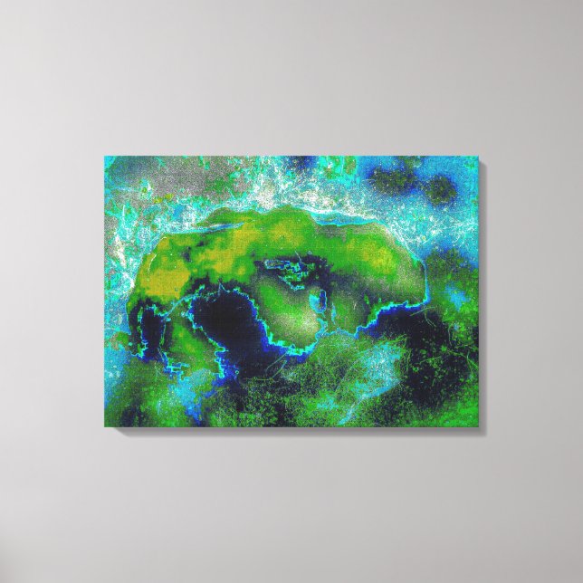 Impressão Em Tela Abstrato Limestone em Verdes limões e Blues (Frente)