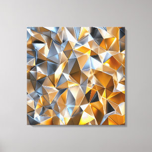 Impressão Em Tela Abstrato Metálico Moderno Geométrico Dourado Prata