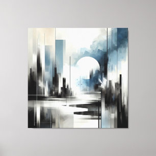 Impressão Em Tela Abstrato moderno de cidade-negra branca e azul