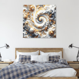 Impressão Em Tela Abstrato Moderno Girando Ouro, Preto e Branco