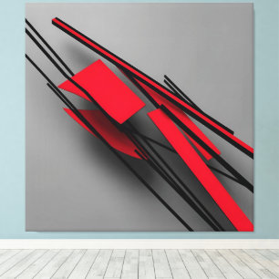 Impressão Em Tela Abstrato Moderno Minimalista Vermelho e Preto