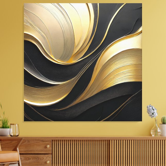Impressão Em Tela Abstrato moderno preto e Dourado (Insitu(Sala de estar))