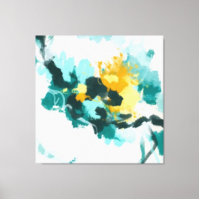 Impressão Em Tela Abstrato moderno - Teal e Design pintado amarelo (Frente)