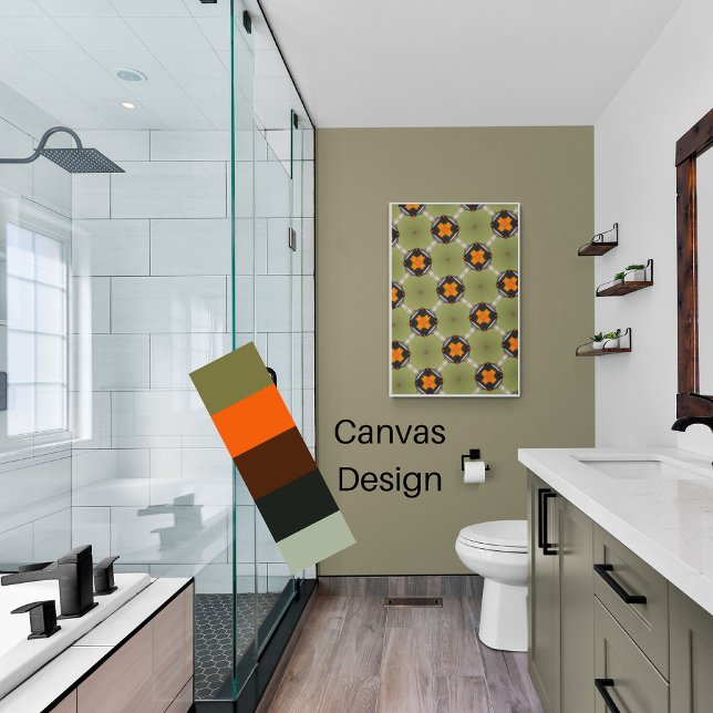 Impressão Em Tela Abstrato moderno verde com quadrados laranja (Criador carregado)
