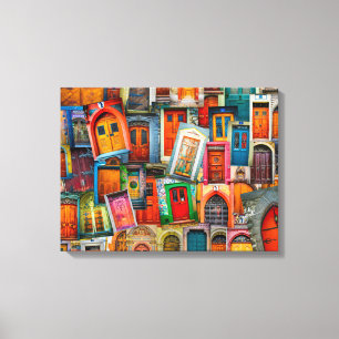Impressão Em Tela Abstrato - Padrões de porta de vídeo coloridos d