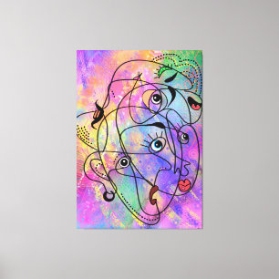 Impressão Em Tela Abstrato Pessoas Face Moods - Desenho De Estilo De