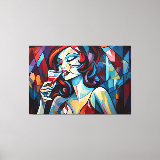 Impressão Em Tela Abstrato pintando mulher tirando tela de vinho