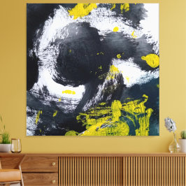 Impressão Em Tela Abstrato preto moderno e amarelo