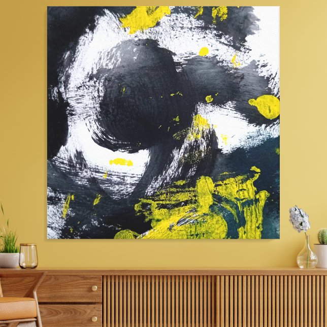 Impressão Em Tela Abstrato preto moderno e amarelo (Insitu(Sala de estar))