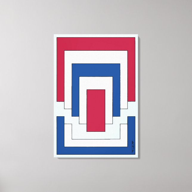 Impressão Em Tela Abstrato retângulo em vermelho, branco e azul (Frente)