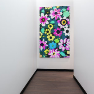 Impressão Em Tela Abstrato Retro Boho Spring Flowers Viva Magenta