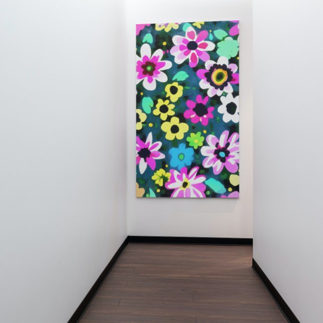 Impressão Em Tela Abstrato Retro Boho Spring Flowers Viva Magenta (Criador carregado)