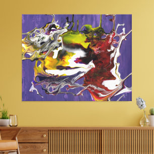 Impressão Em Tela Abstrato Roxo com Redemoinhos de Fluido Vermelho e