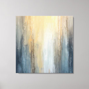 Impressão Em Tela Abstrato Rústico Faixa Azul Marrom Amarelo