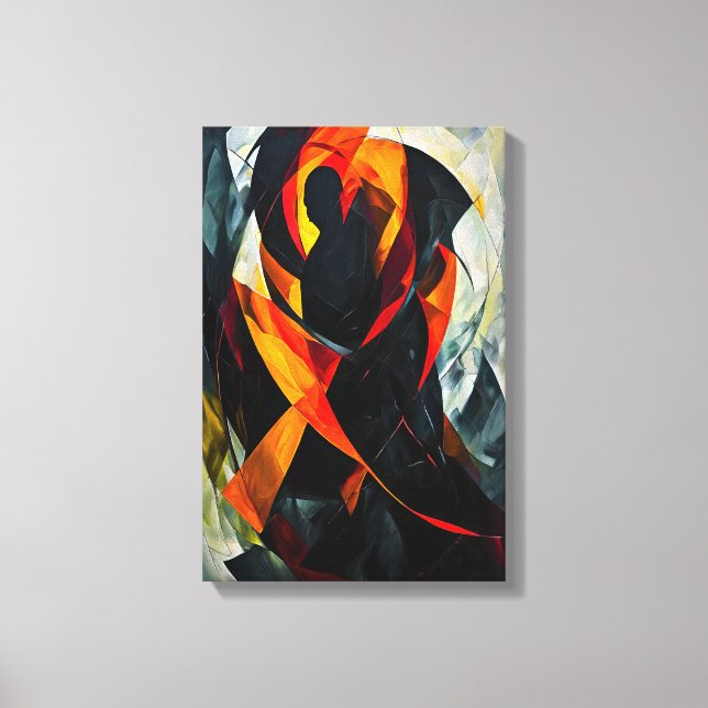 Impressão Em Tela Abstrato Silhouette em Arte Vermelha e Negra Fiery (Frente)
