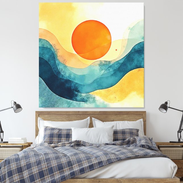 Impressão Em Tela Abstrato Sunset Waves Art (Insitu(Quarto))
