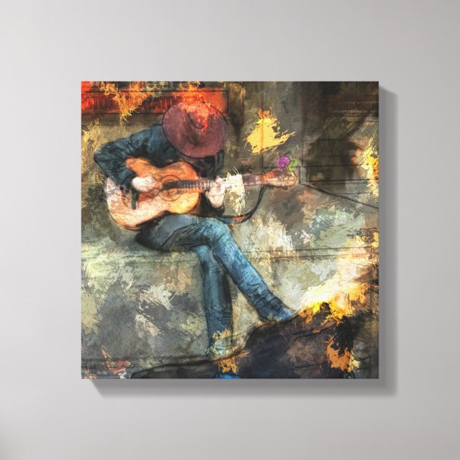 Impressão Em Tela Abstrato tocando guitarra - Wart Decor. (Frente)